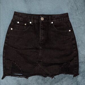Boohoo Black Distressed Denim Mini Skirt